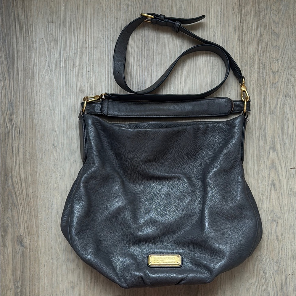 MARC BY MARC JACOBS "New Q Hillier" Dark Grey Leather Crossbody Hobo Bag